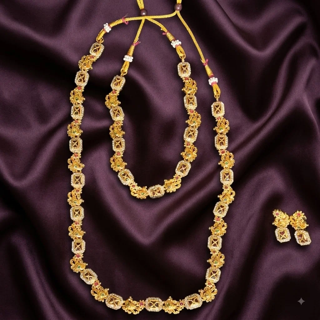 Beautiful Nakshi Long & Short Haram Combo Set with Earrings- NH0002