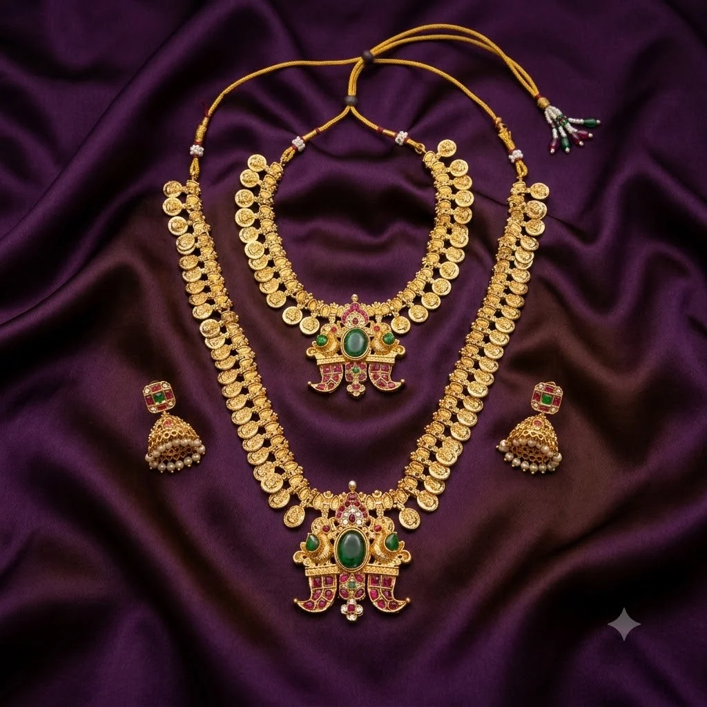 Beautiful Gandaberunda Long & Short Haram with Earrings- NH0004