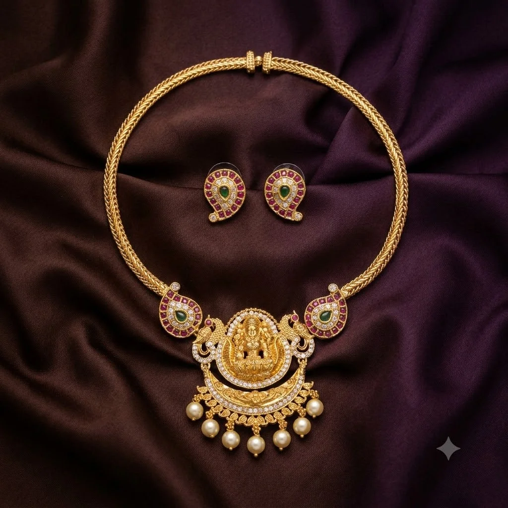 Antique-finish Short Necklace set with Errings-NN0003
