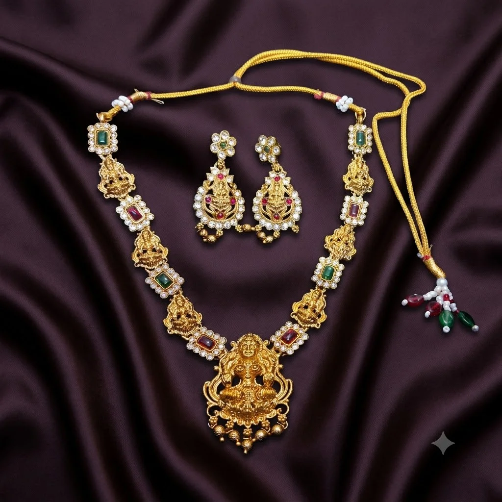 Beautiful Goddess Laxmi Necklace Set with Earrings- NN0009