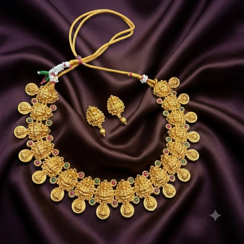 Beautiful Laxmi Kaasu Necklace with Earrings- NN0011