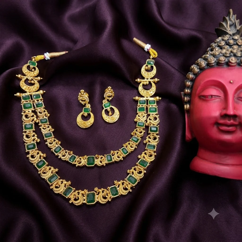 Beautiful Double Layered Necklace with Earrings-NN0013