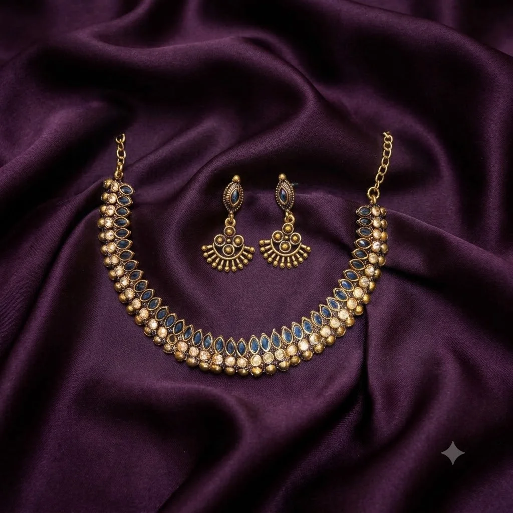 Antique-Finish Short Necklace Set with Earrings- NN0017