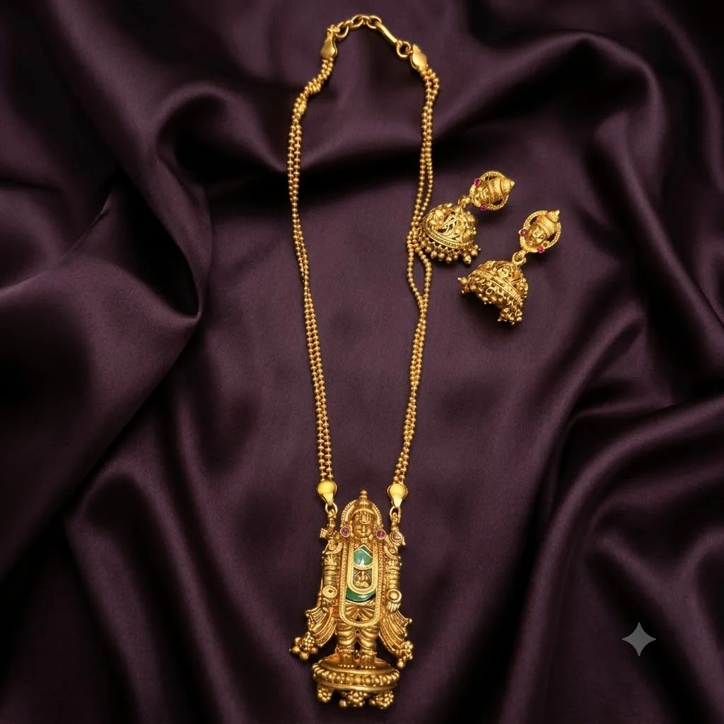 Antique Lord Balaji Pendent Haram with Earrings-NH0007