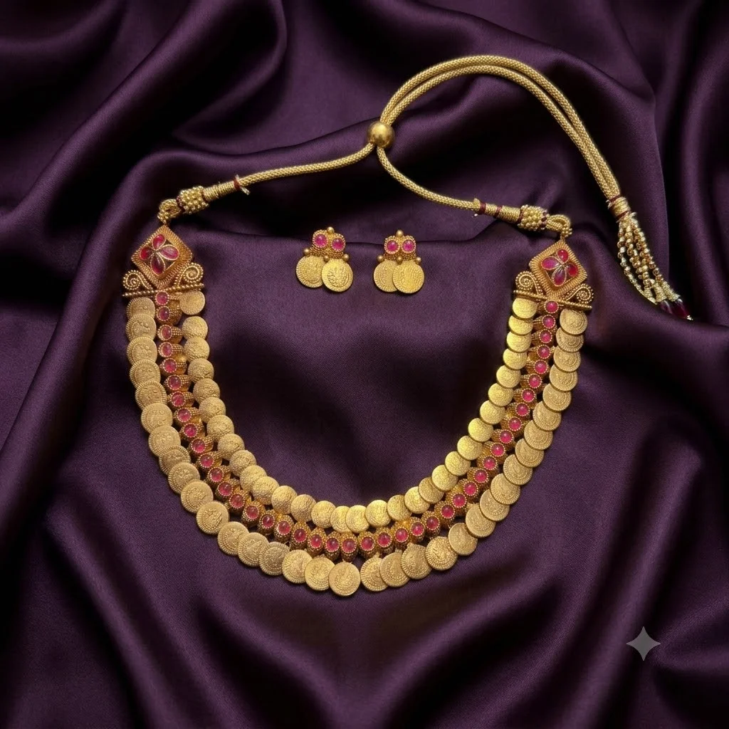 Antique Double Kaasu Necklace with Earrings-NN0018