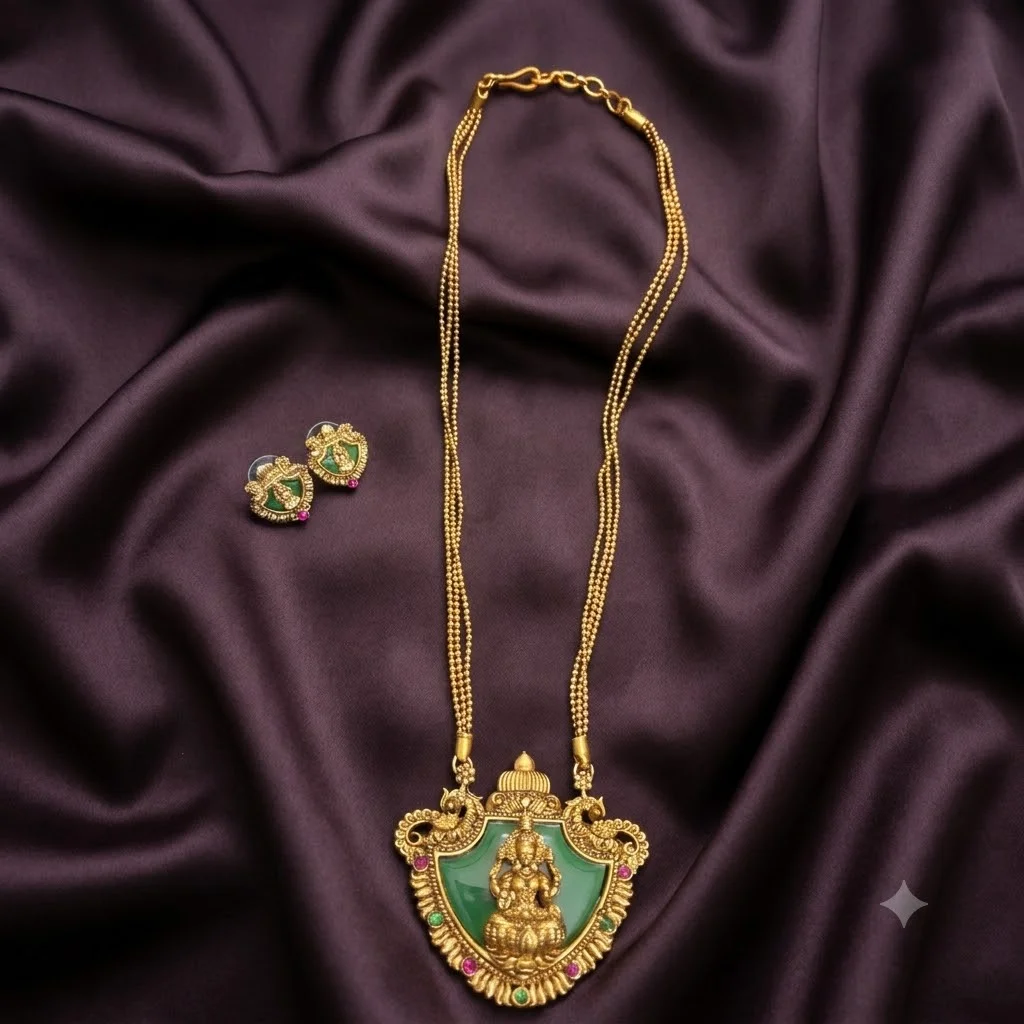Antique Finish Goddess Laxmi Haram with Ear Rings- NH0021