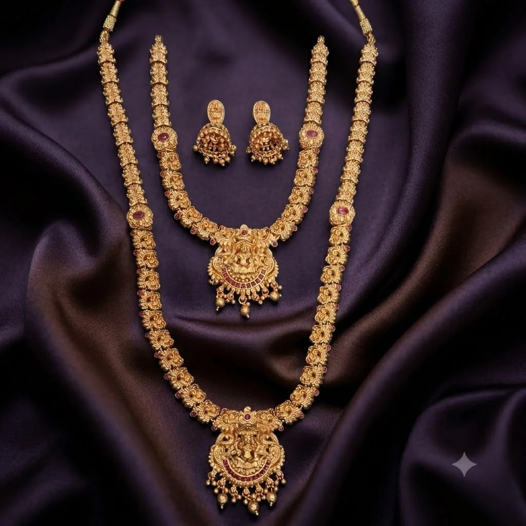 Beautiful Nakshi Long & Short Haram Combo Set with Earrings- NH0015