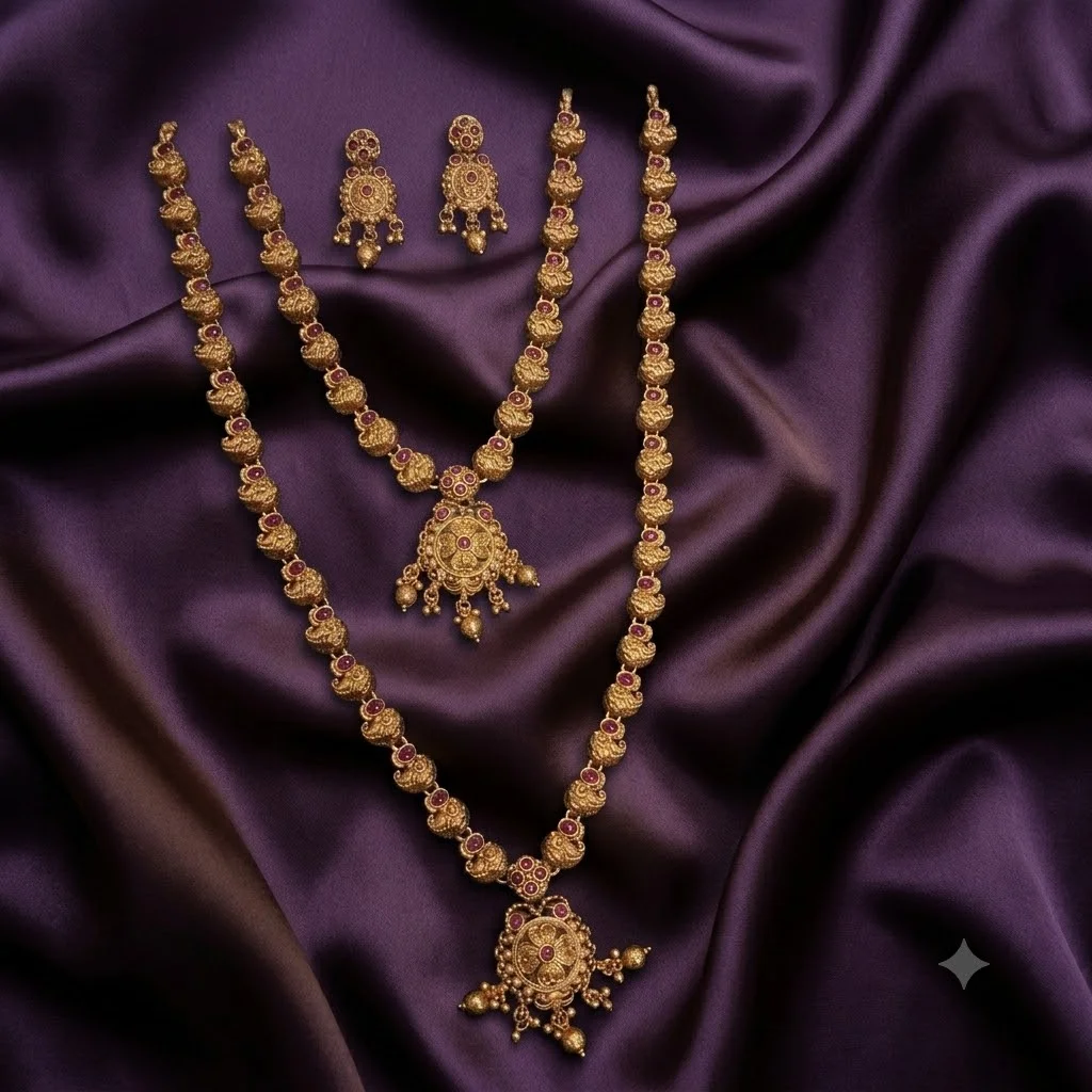 Beautiful Nakshi Long & Short Haram Combo Set with Earrings- NH0020