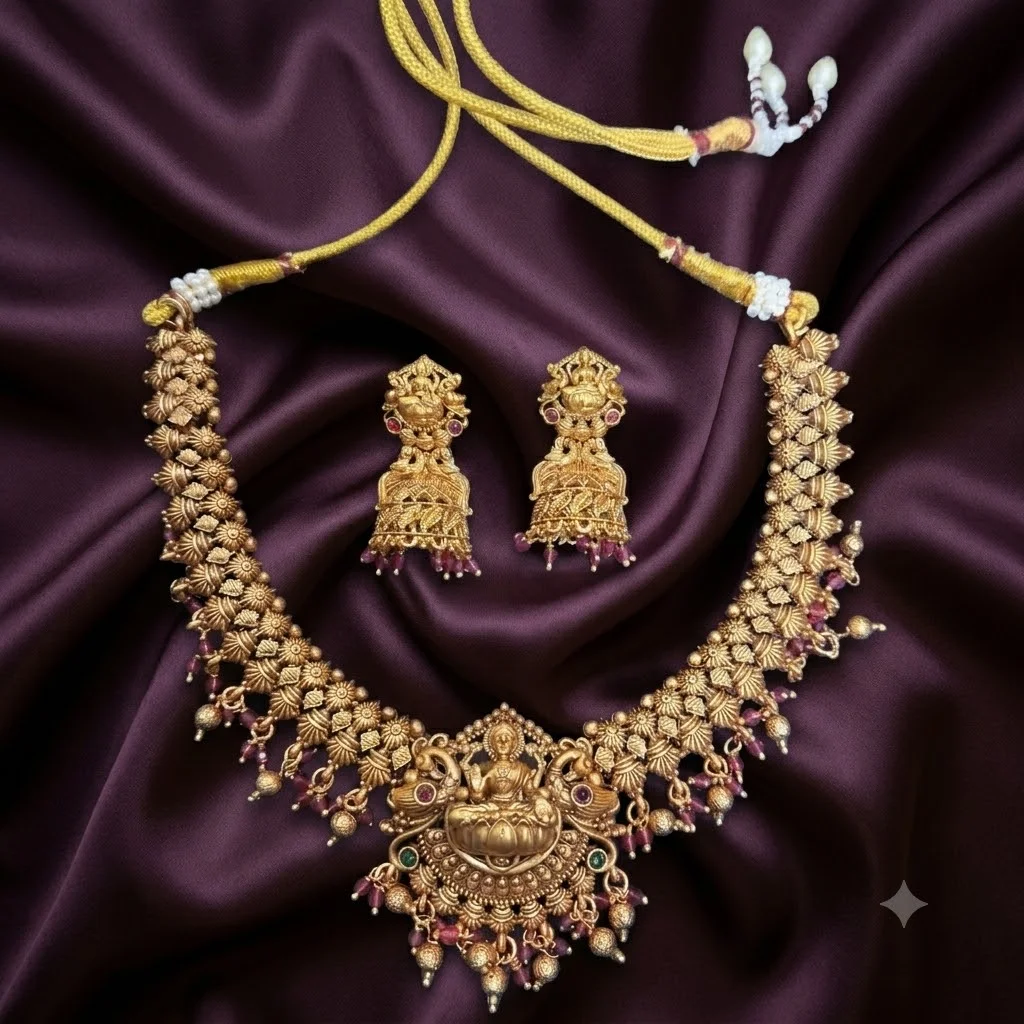 Antique Finish Laxmi Necklace Set  with Earrings– NN0020