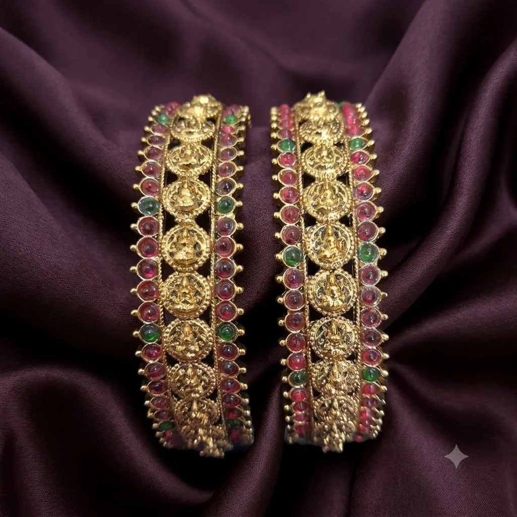 Beautiful Goddess Laxmi Kaasu Bangles set with Multiple Sizes-BC0004