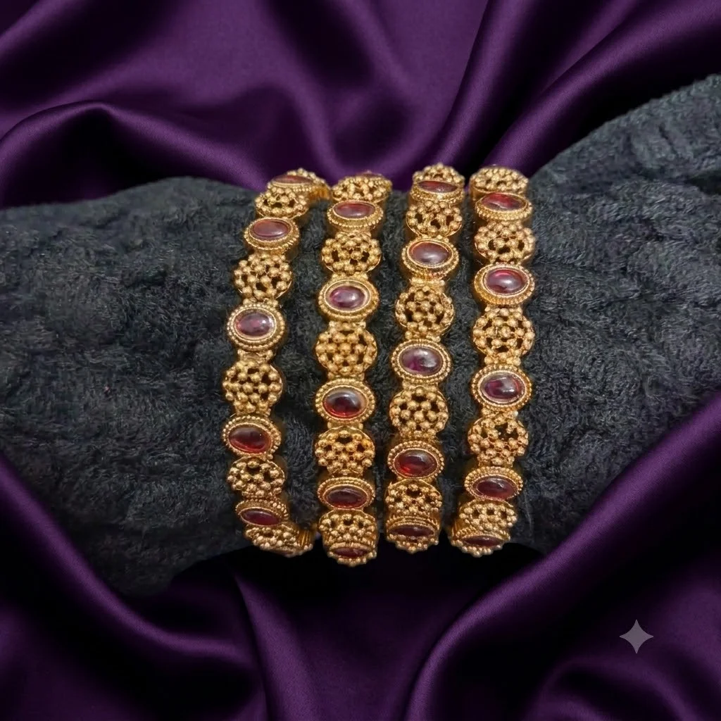 Antique Finish 4 Bangles Set with Multiple Sizes-BG0005