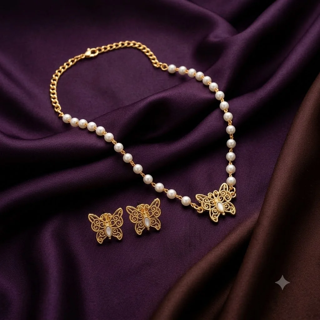 Beautiful Butterfly Necklace with Earrings- NN0026