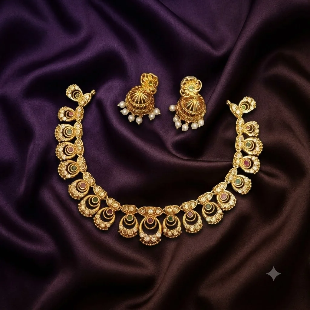Beautiful Nakshi Short Necklace with Earrings- NN0032