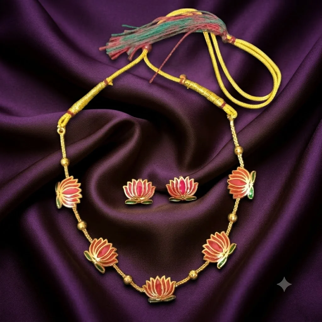 Beautiful Lotus Necklace with Earrings-NN0036