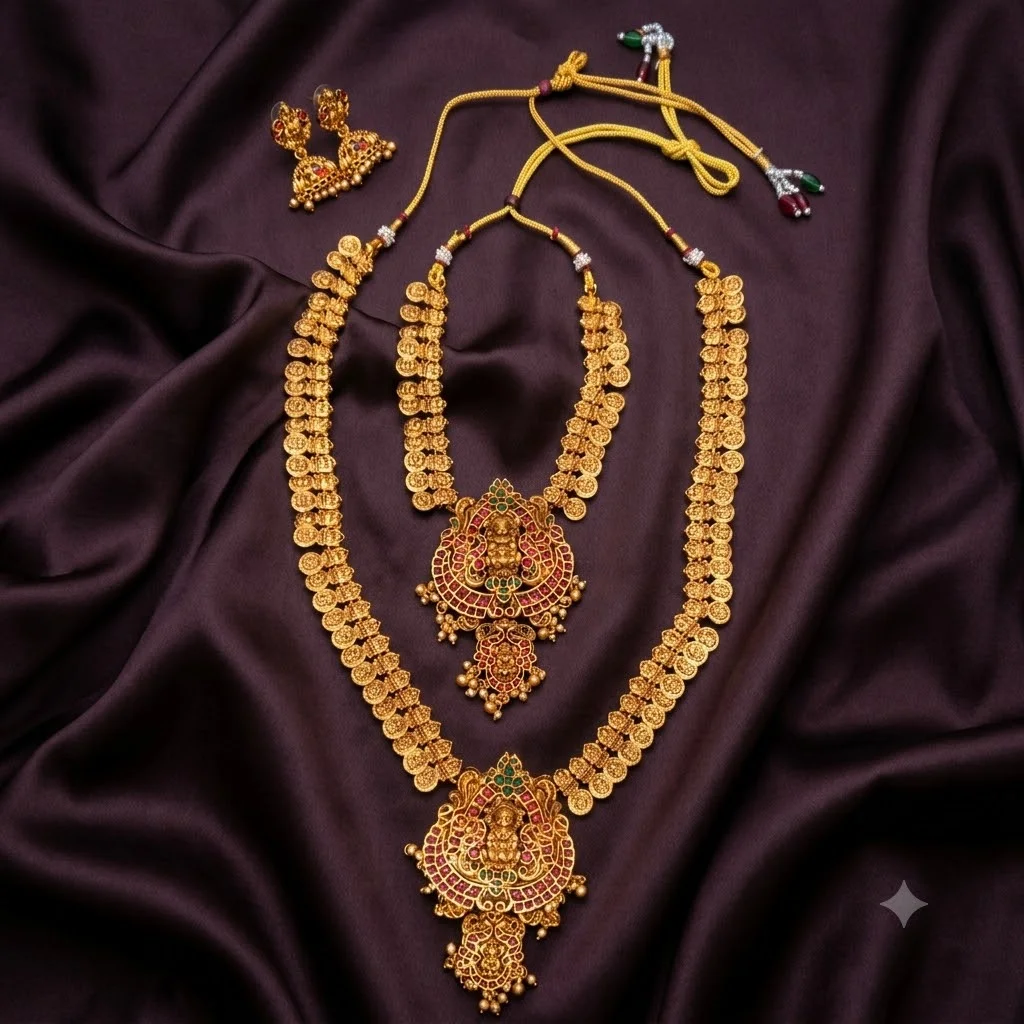 Beautiful Nakshi Long & Short Haram Bridal Combo Set with Earrings- BC0002
