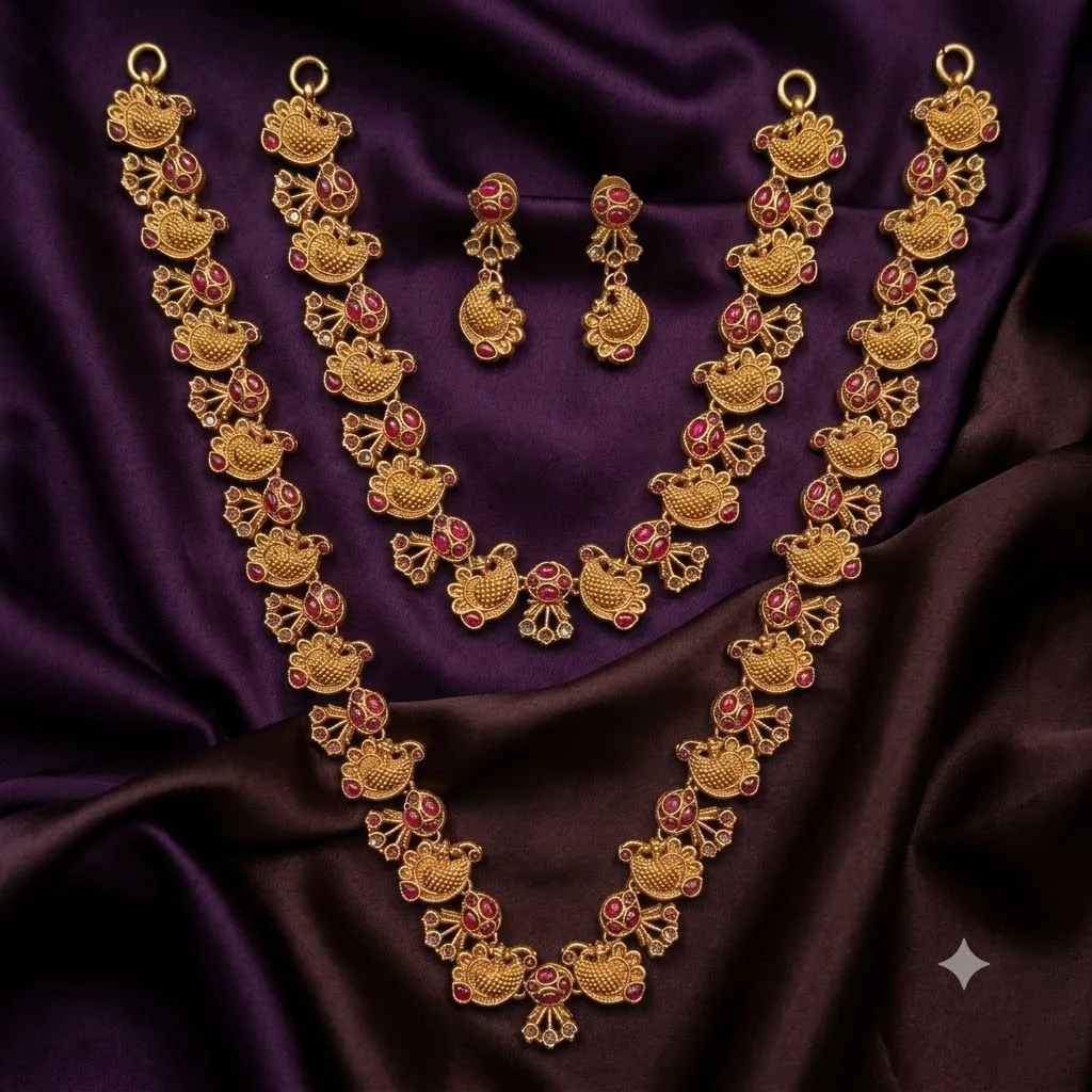 Beautiful Nakshi Long & Short Haram Combo Set with Earrings- BC0005