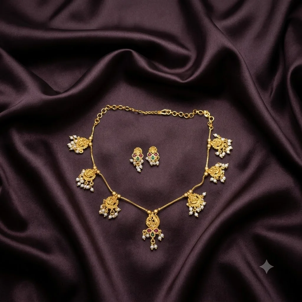 Beautiful Antique Finish Necklace with Earrings-NN0042