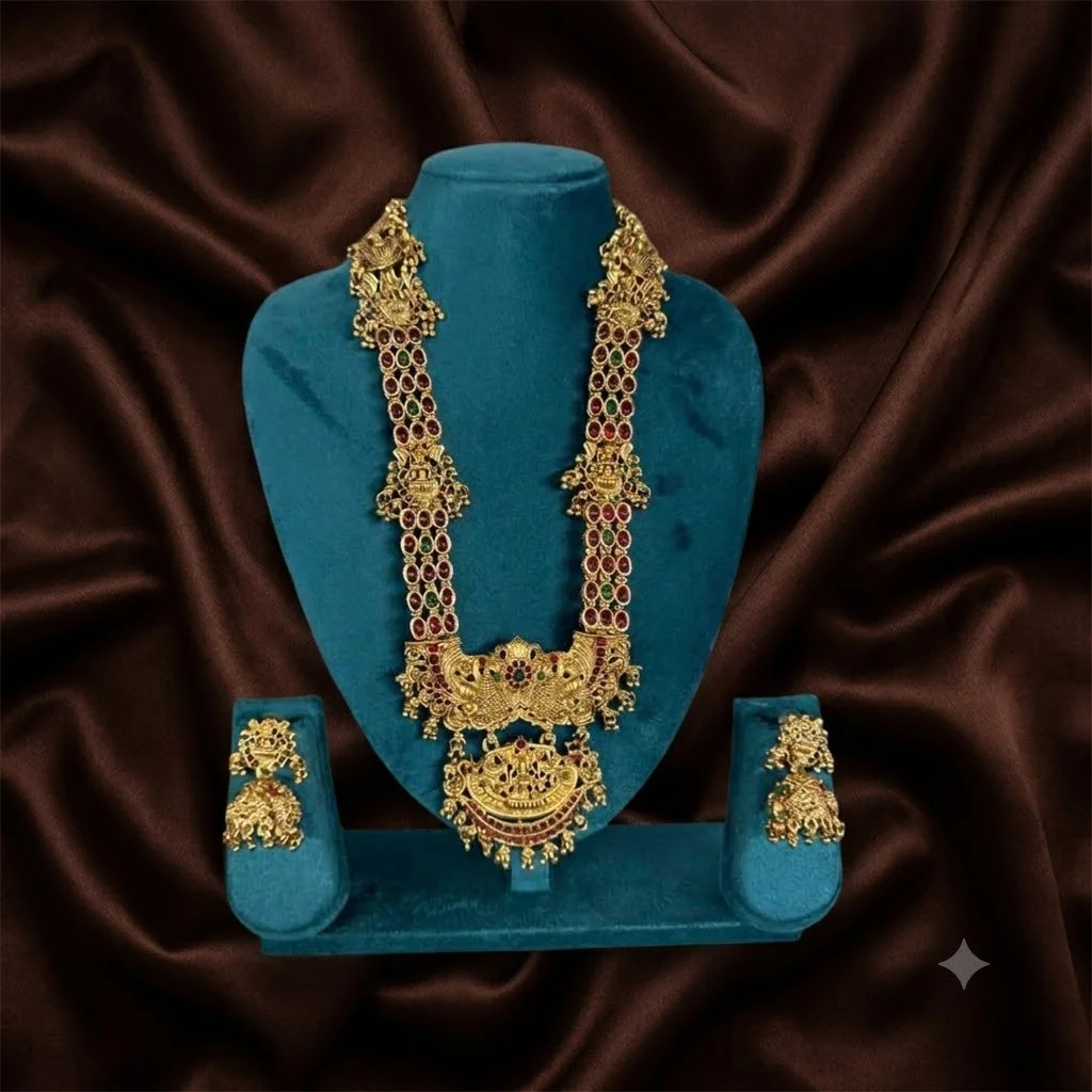 Beautiful  Antique Finish Nakshi Haram with Earrings- NH0051