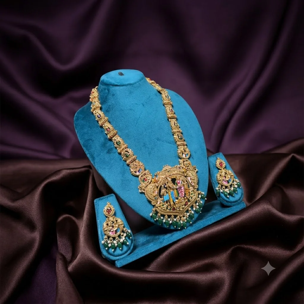 Beautiful Antique Finish Nakshi Haram with Earrings- NH0052