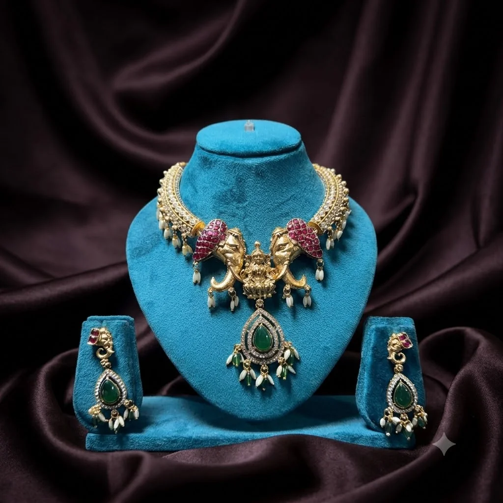Beautiful Antique Finish Necklace with Earrings- NN0053