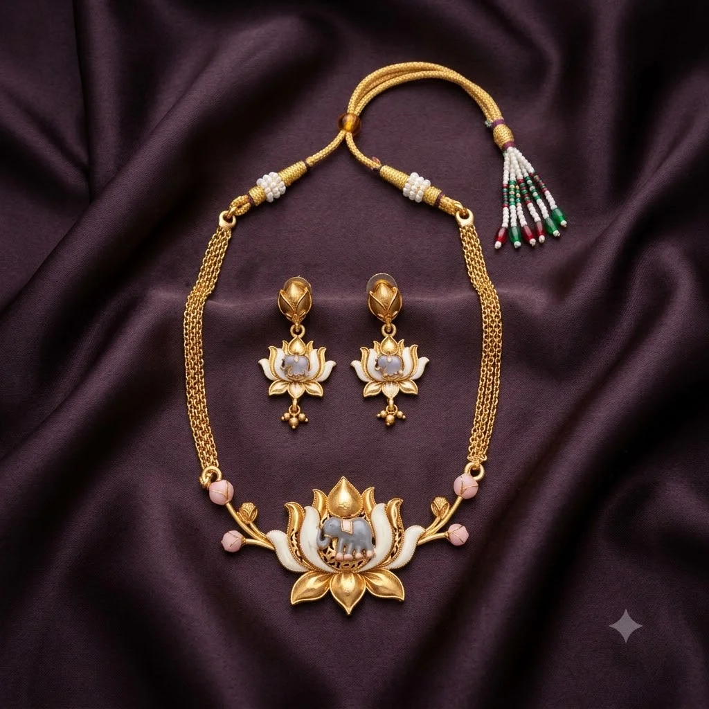 Beautiful Lotus Necklace with Earrings- NN0049