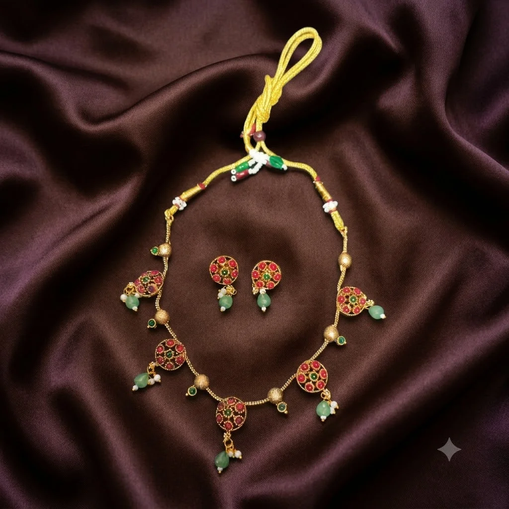 Beautiful Bottu Billa Necklace with Earrings- NN0058
