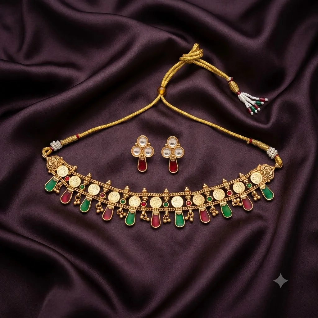 Beautiful Multi Colored Choker with Earrings- CK0004