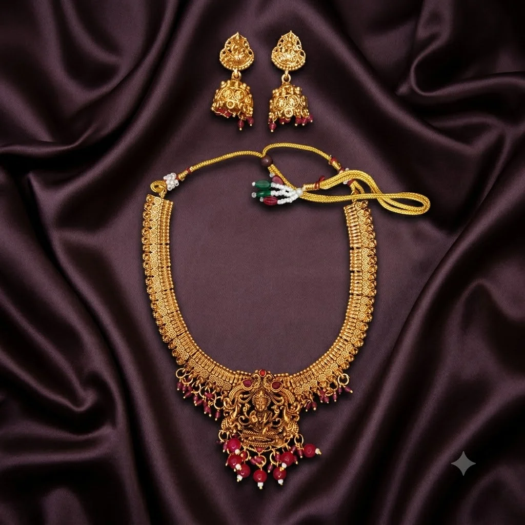 Beautiful Nakshi  Goddess Laxmi  Necklace with Earrings- NN0062