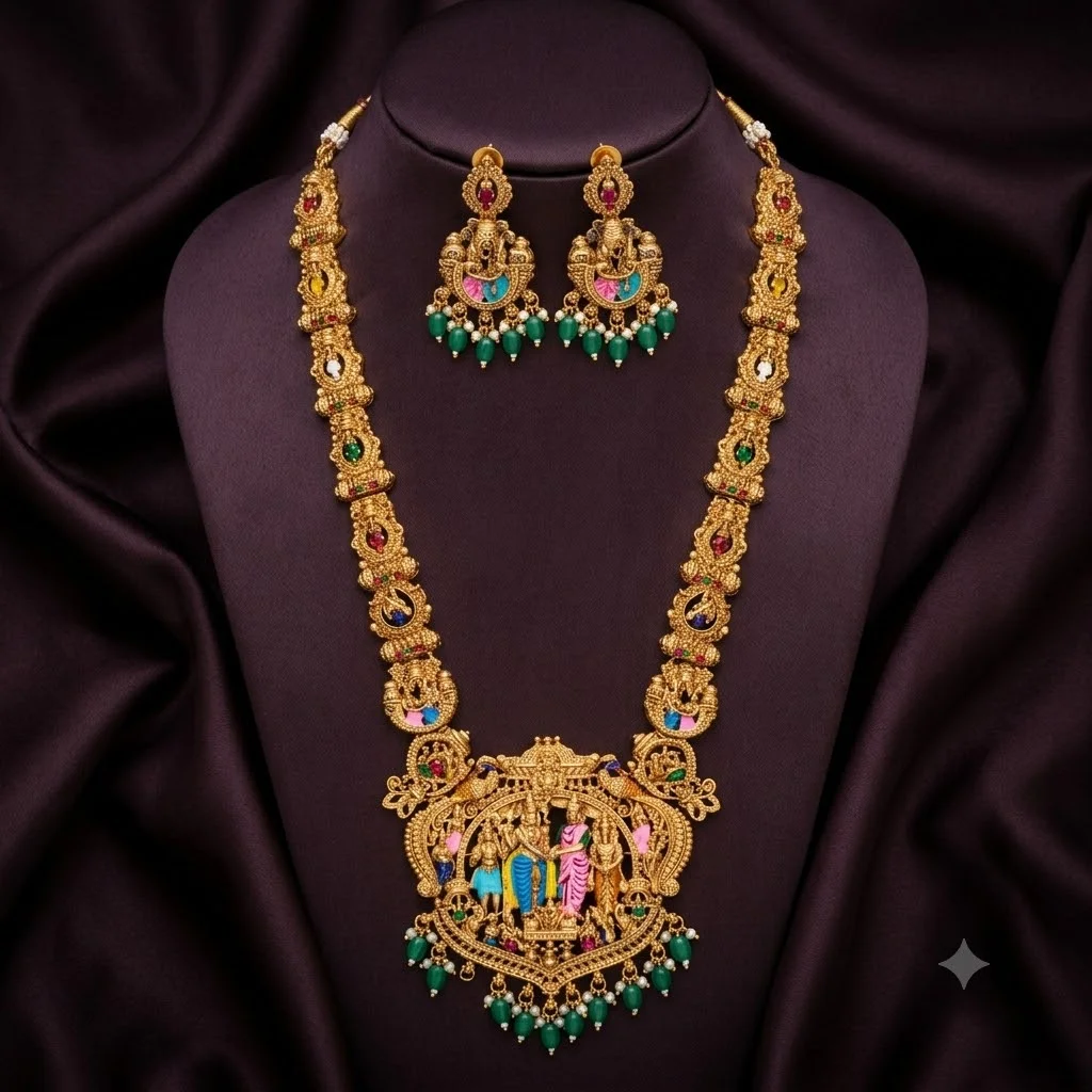 Beautiful Nakshi Srinivasa Kalyanam Haram Set with Earrings- NH0058