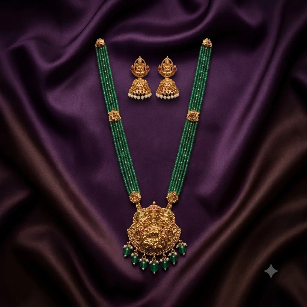 Beautiful Nakshi Long Laxmi MaaHaram with Earrings- NH0061