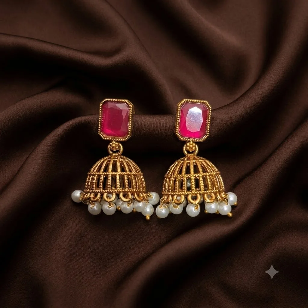 Beautiful Antique Finish Red Stoned Earrings-ER0009