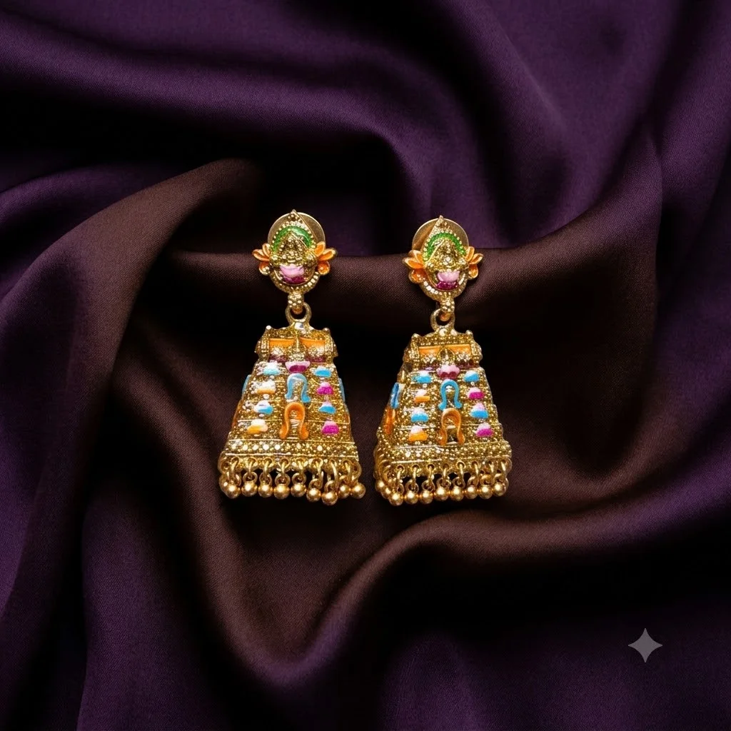 Beautiful Nakshi  Temple Gopuram Earrings- ER0013