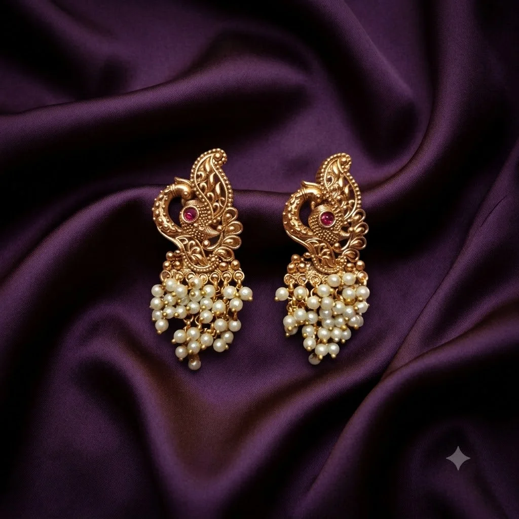 Beautiful Nakshi Peacock and Pearls Earrings- ER0017