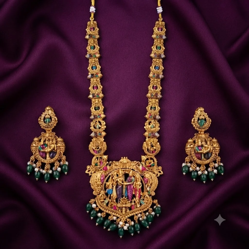Beautiful Nakshi Srinivasa Kalyanam Haram Set with Earrings- NH0064