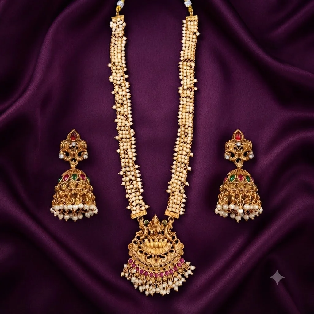 Beautiful Nakshi Goddess Laxmi Haram with Earrings- NH0065