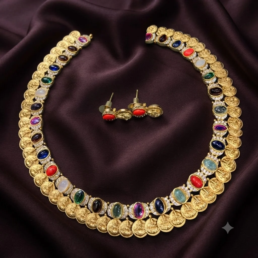Multi Color in Naskhi Necklace with Earring - SNN00106