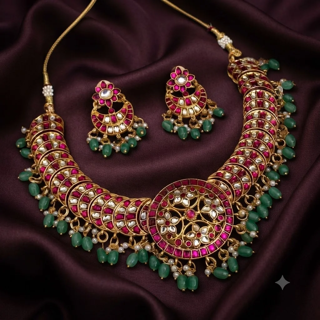 Ruby Pota Stone Necklace With Earings - SNN00998