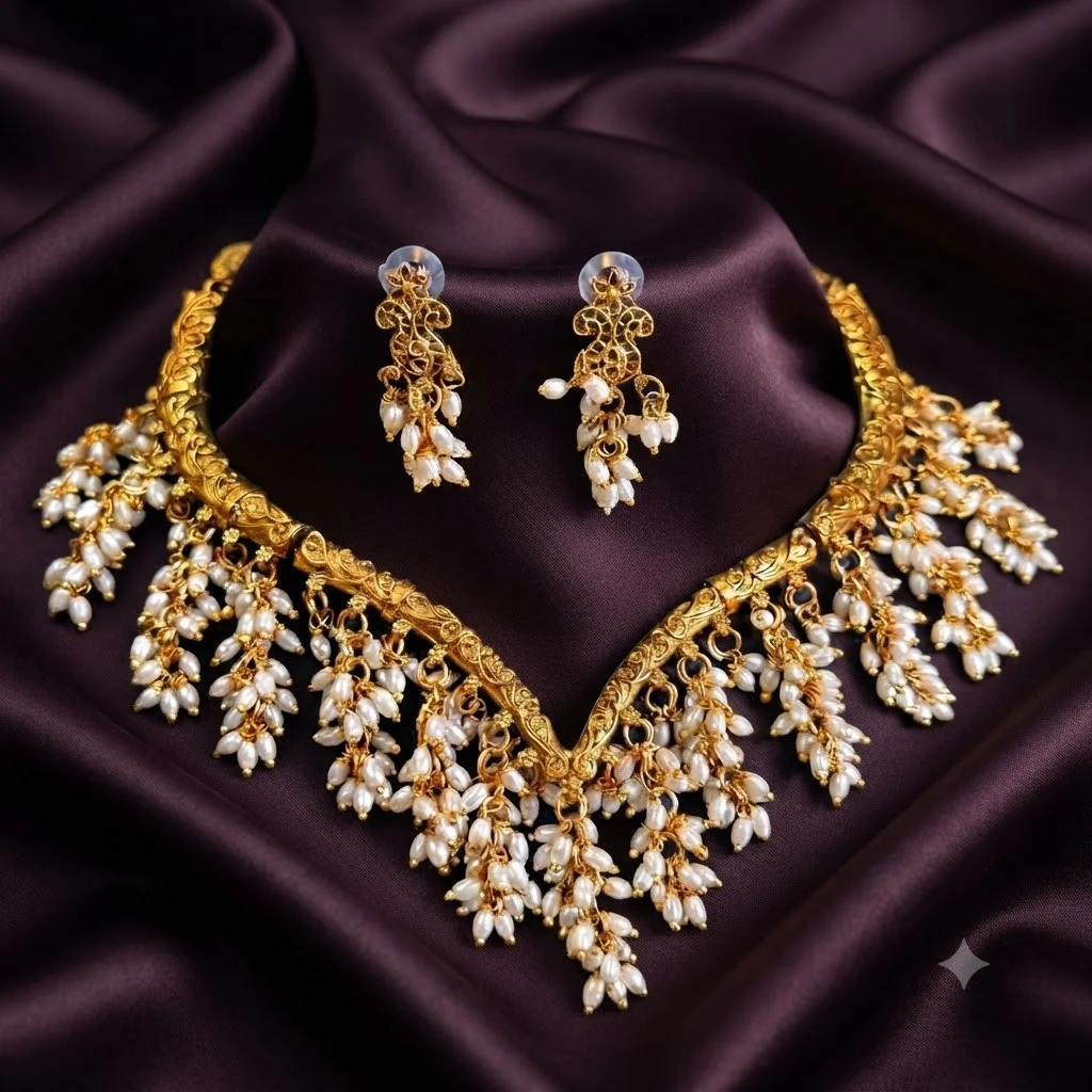 V shape Necklace With Pearls - SNN0015