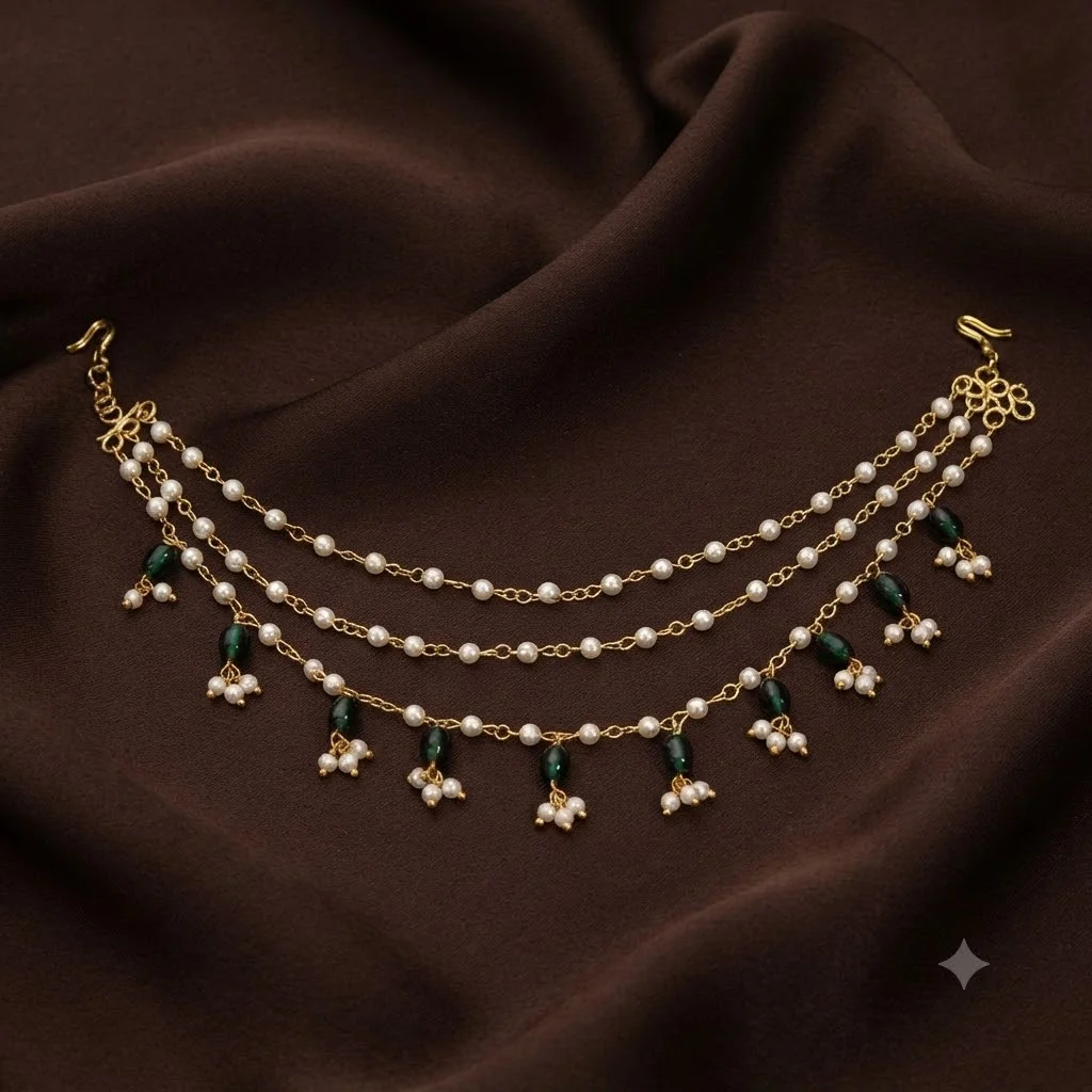 3 Layer white pearl and Emerald pearl Matilu in Kundan - SMT0057