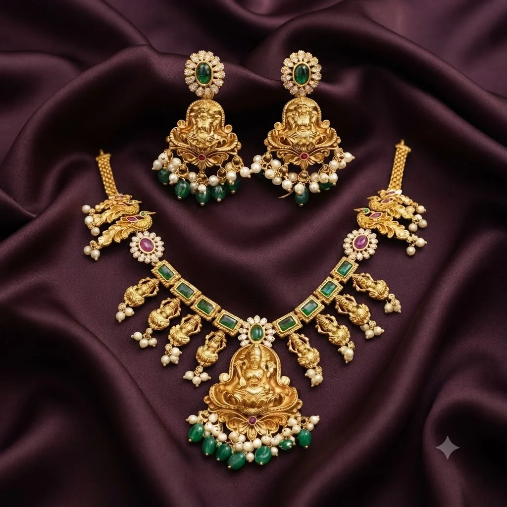 Beautiful Nakshi Short Necklace Set with Earrings- NN00102