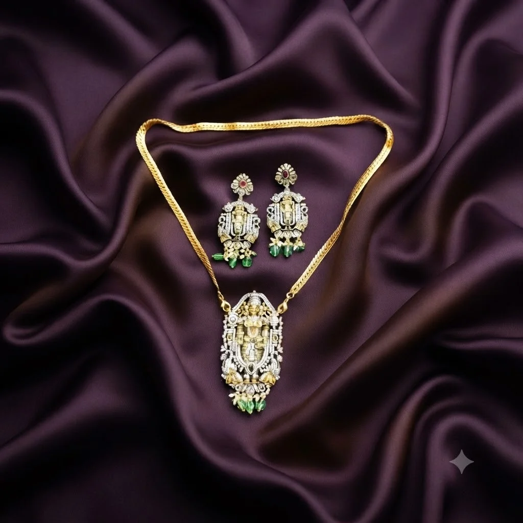 Beautiful Antique Finish Lord Balaji Haram with Earrings-NH00104