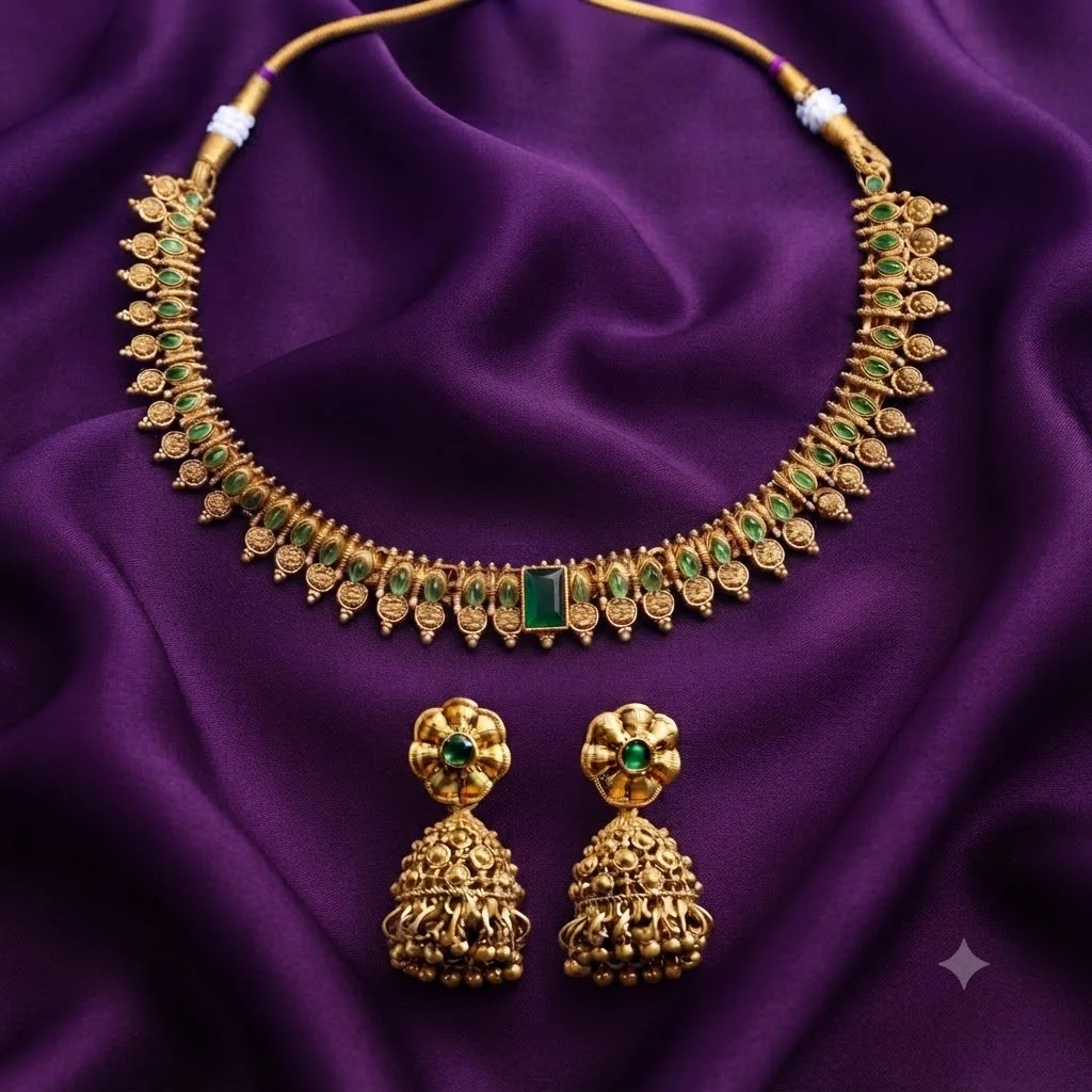 Beautiful Nakshi Necklace with Earrings- NN0072-G