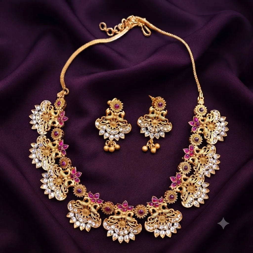 Beautiful Antique Finish Necklace with Earrings-NN00112