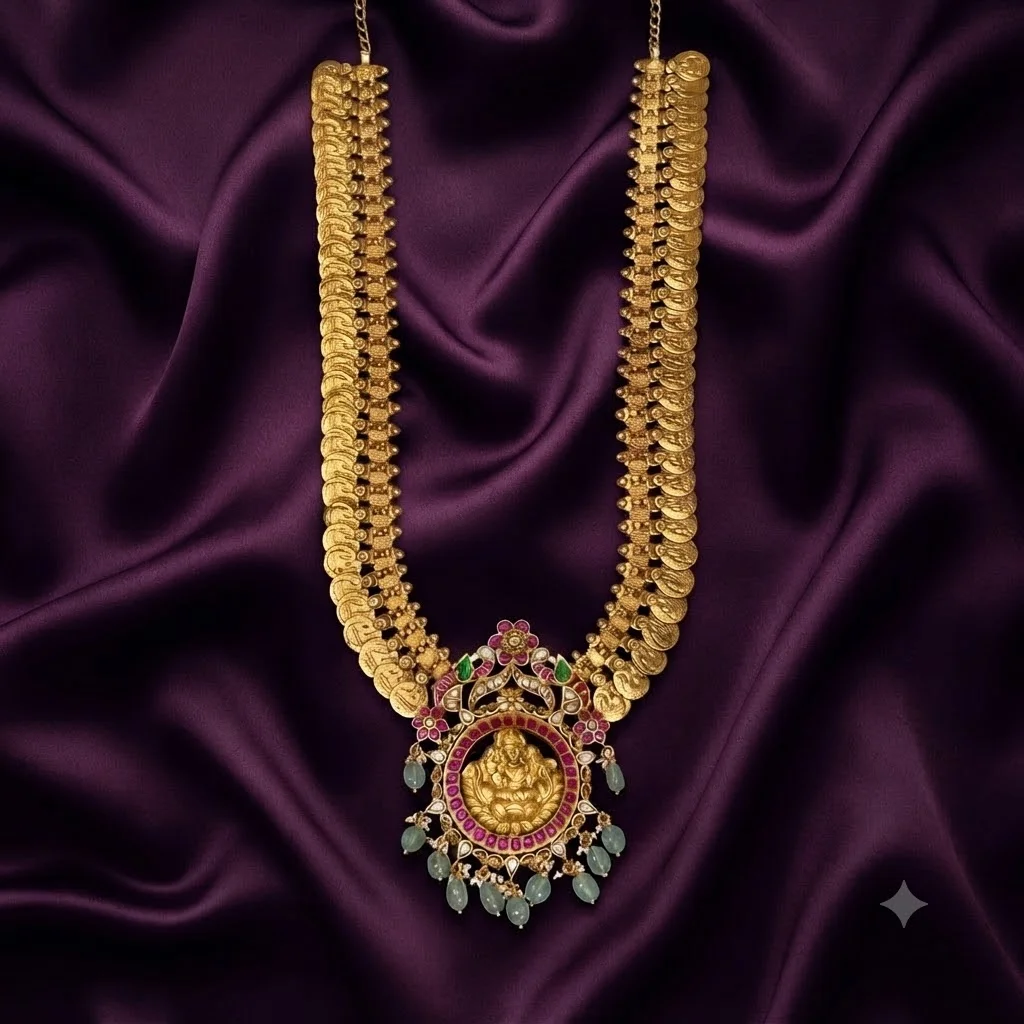 Kaasu Haram With Jadau Peacock and Lakshmi Pendent In Kundan - SKH00271