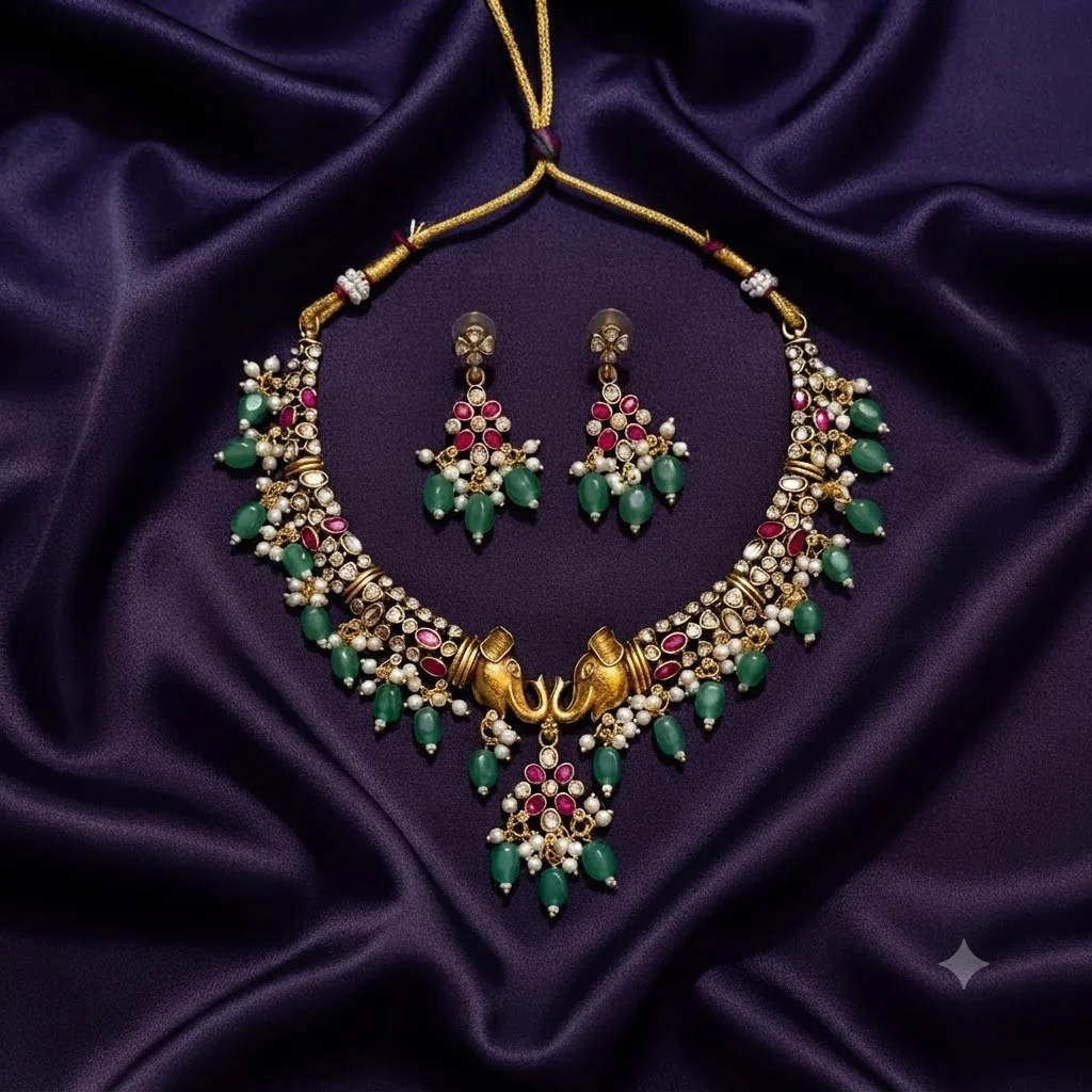 Elephant Kada Set With Pota Stones - SNN00173