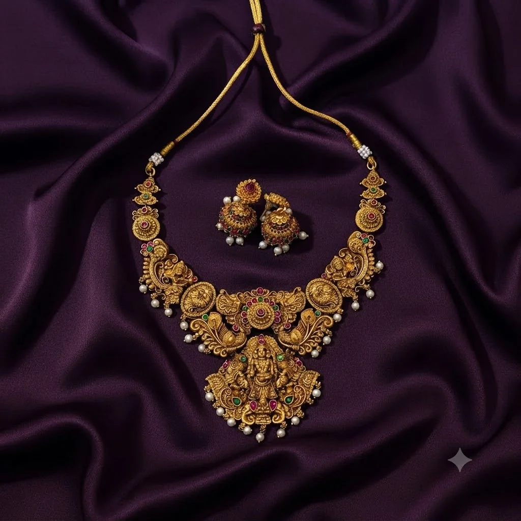 Antique Lakshmi necklace with Jhumki -SNN00119