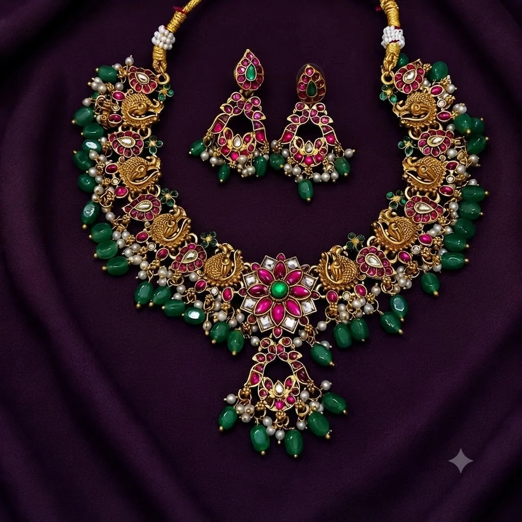 Pota Stone Traditional Peacocok Necklace - SNN00900