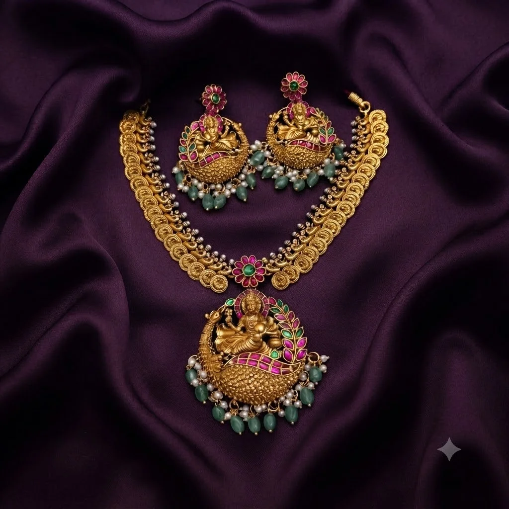 Nakshi Lakshmi Necklace with Grand Pota Stones - SNN00219