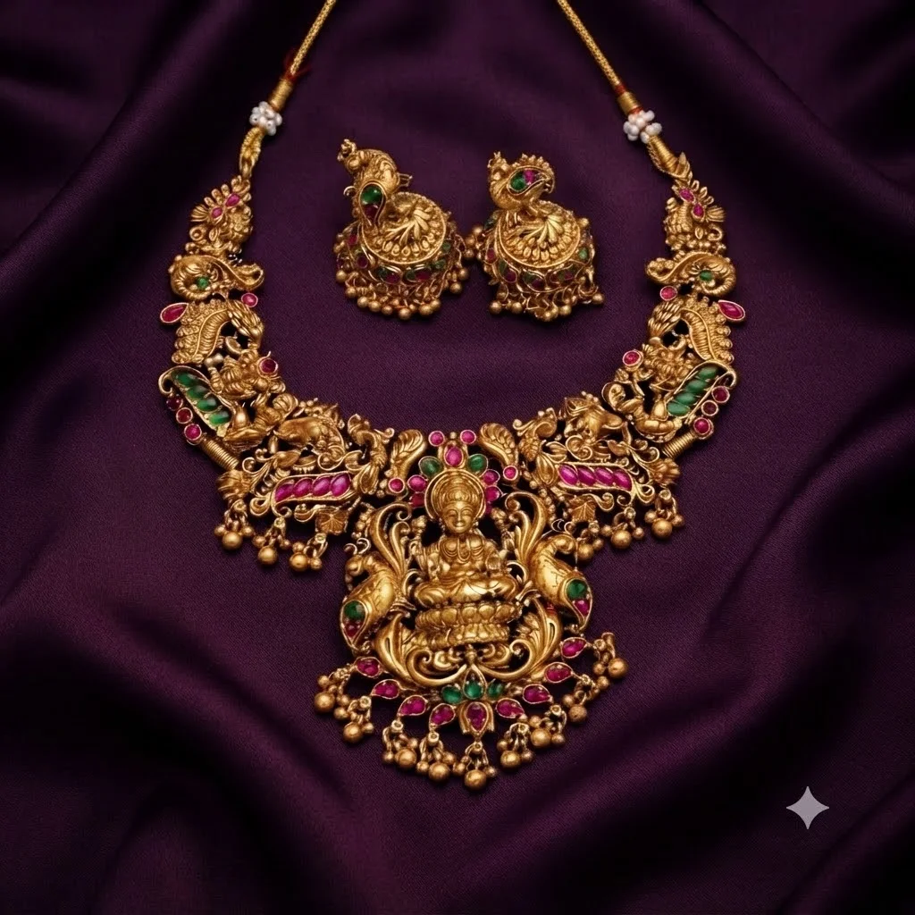 Nakshi Lakshmi Necklace With Pota Stones - SNN0036