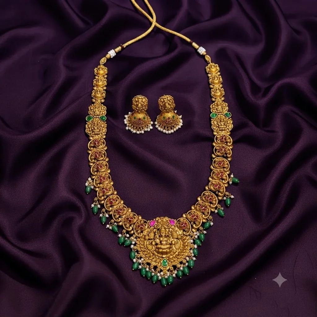 Long Lakshmi Haram With Pota Stones - SNH00464